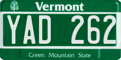 VT license plate YAD262
