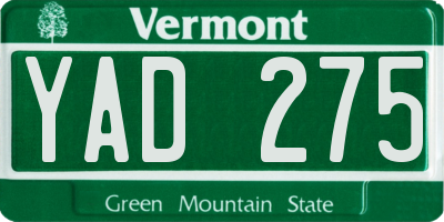 VT license plate YAD275