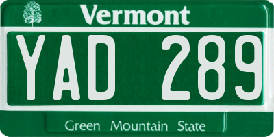 VT license plate YAD289