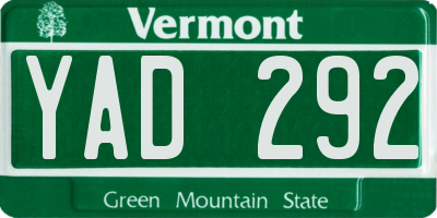 VT license plate YAD292