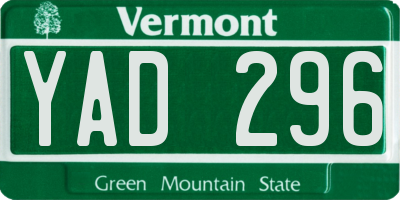 VT license plate YAD296