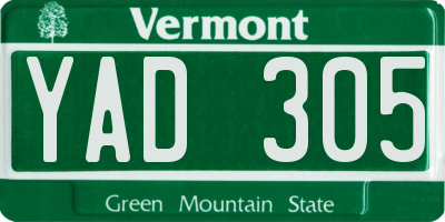 VT license plate YAD305