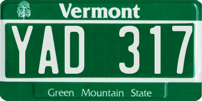 VT license plate YAD317