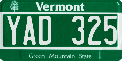 VT license plate YAD325