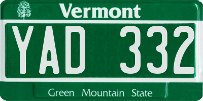 VT license plate YAD332