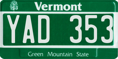 VT license plate YAD353