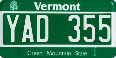 VT license plate YAD355