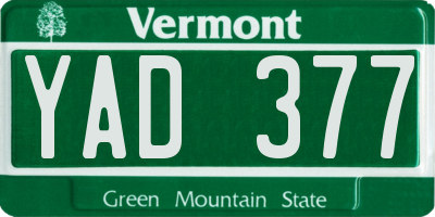 VT license plate YAD377