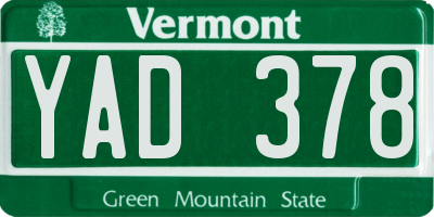 VT license plate YAD378