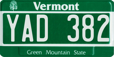 VT license plate YAD382
