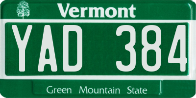 VT license plate YAD384