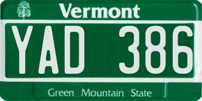 VT license plate YAD386