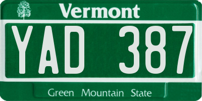 VT license plate YAD387