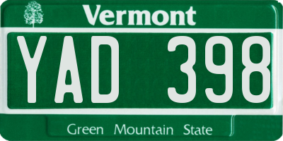 VT license plate YAD398