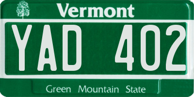 VT license plate YAD402