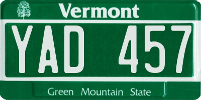 VT license plate YAD457