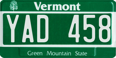 VT license plate YAD458