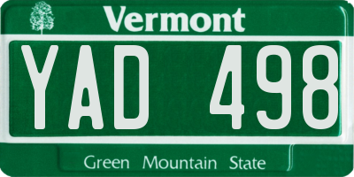 VT license plate YAD498