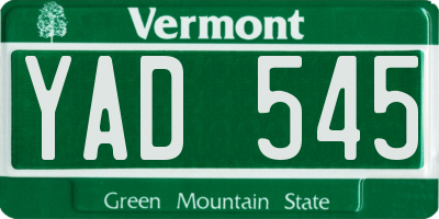 VT license plate YAD545