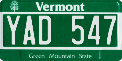 VT license plate YAD547