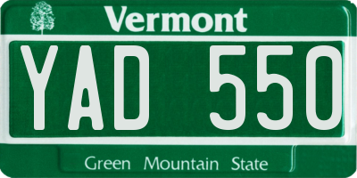 VT license plate YAD550