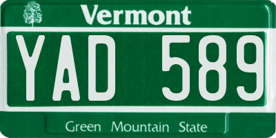 VT license plate YAD589