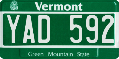 VT license plate YAD592