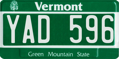 VT license plate YAD596