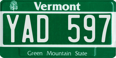 VT license plate YAD597