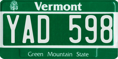 VT license plate YAD598