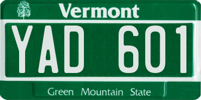 VT license plate YAD601