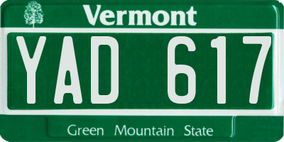 VT license plate YAD617
