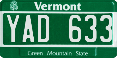 VT license plate YAD633