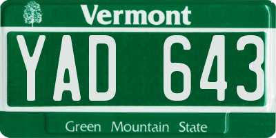 VT license plate YAD643