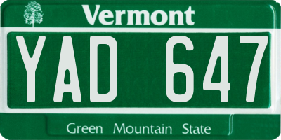 VT license plate YAD647