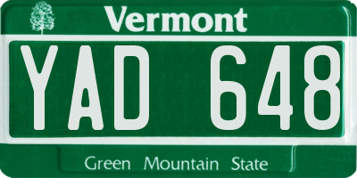VT license plate YAD648