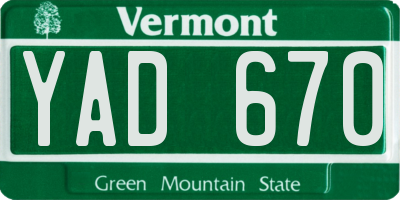 VT license plate YAD670