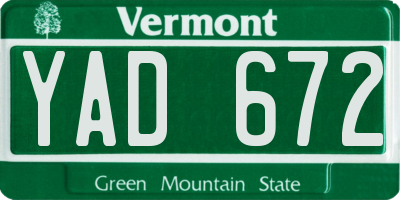 VT license plate YAD672