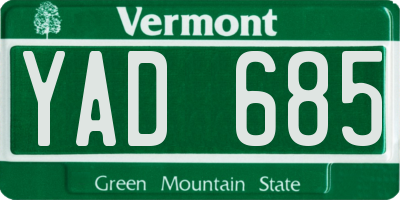 VT license plate YAD685