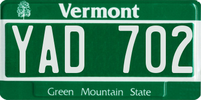 VT license plate YAD702