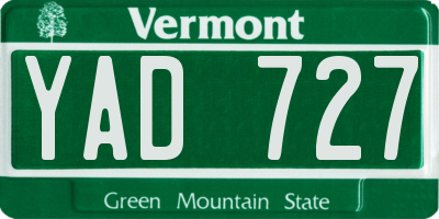 VT license plate YAD727