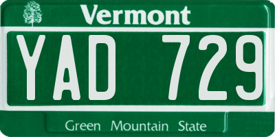 VT license plate YAD729
