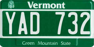 VT license plate YAD732