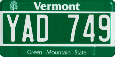 VT license plate YAD749