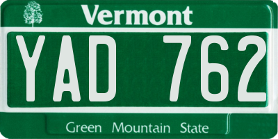 VT license plate YAD762