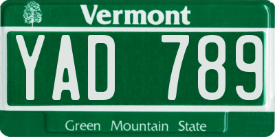 VT license plate YAD789