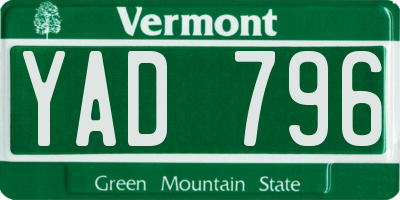 VT license plate YAD796