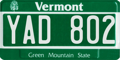 VT license plate YAD802