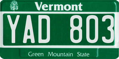 VT license plate YAD803
