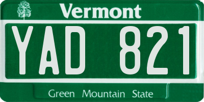 VT license plate YAD821